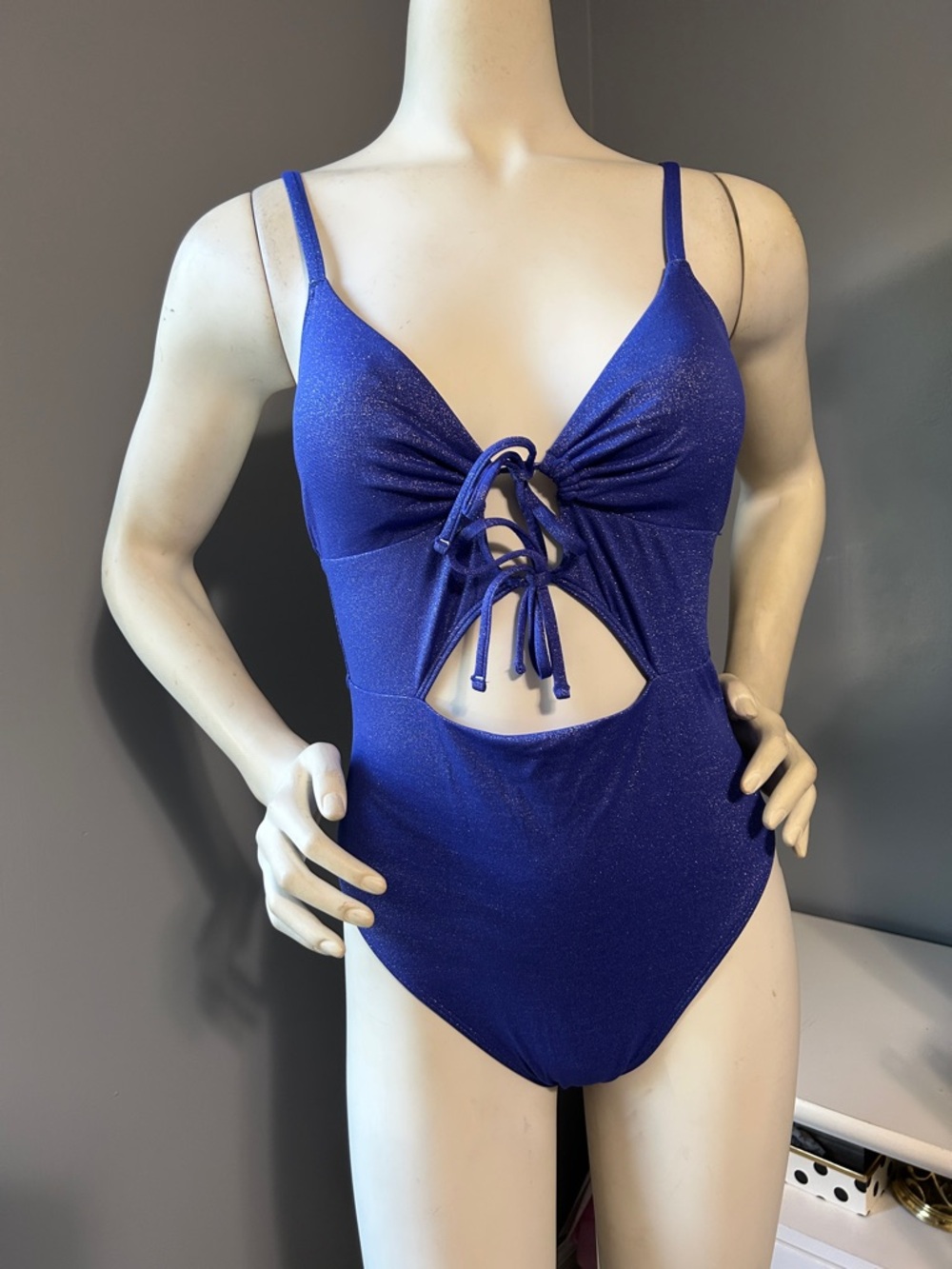 Hollister Royal Blue Sparkly One-Piece Swimsuit with Front Tie Cutout
